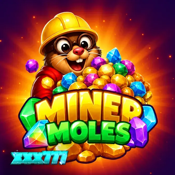 Tampilan visual grid 6x6 pada slot Miner Moles dengan tema penambangan kartun